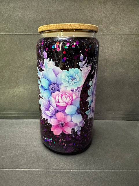Floral Moon 16oz Glass Snow Globe Cup