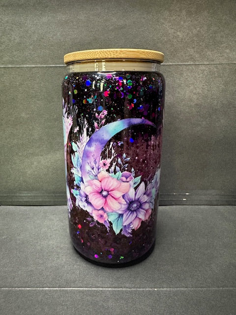 Floral Moon 16oz Glass Snow Globe Cup